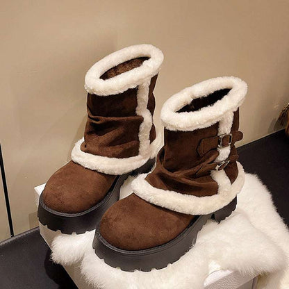 Brown Suede Martin-Style Snow Boots