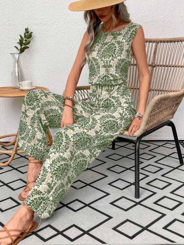 Printed Waist-Cinching Casual Straight Leg Pants Set Printed Waist Cinching Casual Straight L | Ectron Online