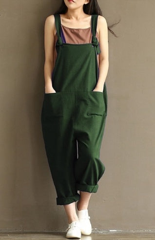 Women's Casual Trousers with Brushed Cotton Suspenders Wide Leg Pants | Ectron Online