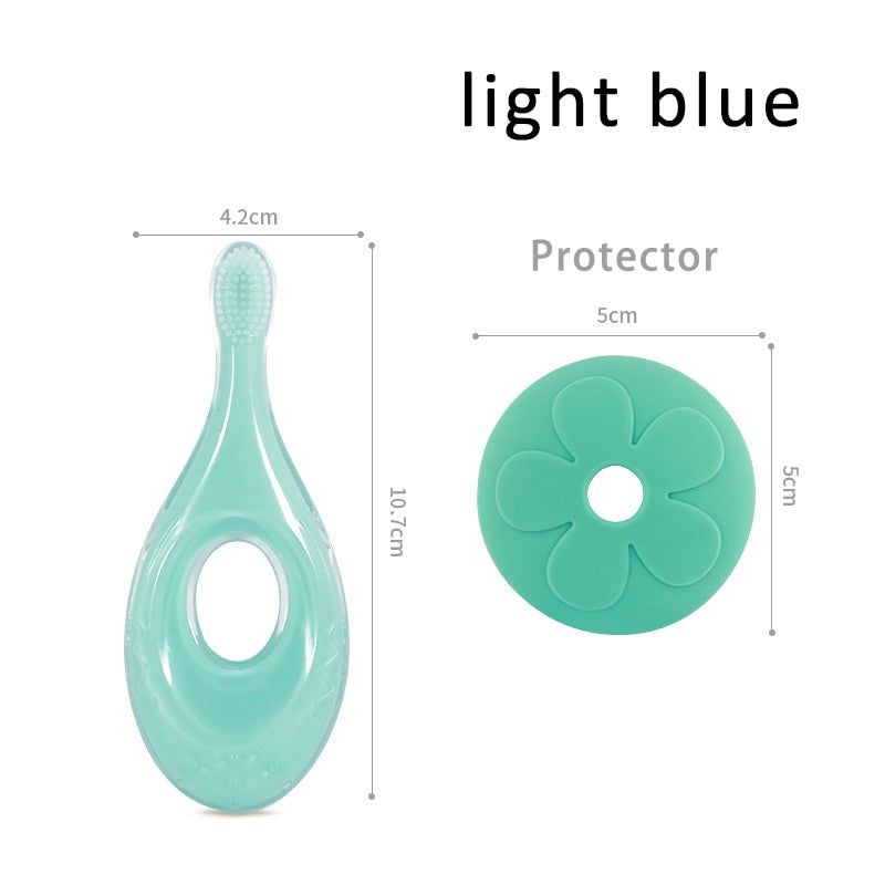{{ brand }} Silicone Baby Training Toothbrush | Short Handle light blue - Baby Toothbrush