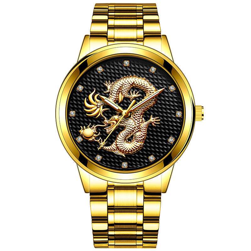 Men's Embossed Golden Dragon Quartz Watch New Men's Embossed Golden Dragon Playing | Ectron Online