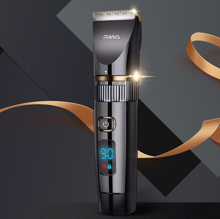 Hair clipper with digital display on a dark background