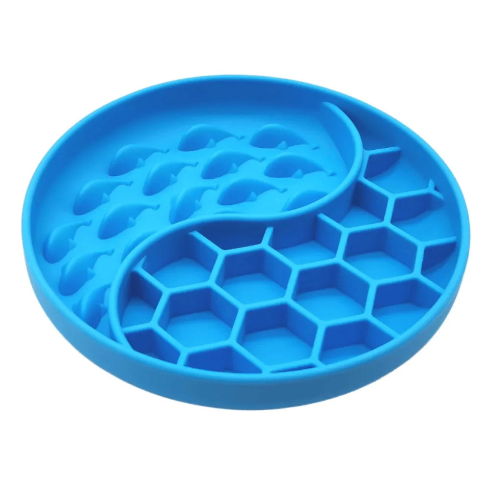 High Temperature Resistant Silicone Dog Food Bowl New Product 2-partition Slow Food Honeycomb Silicone Dog Bowl