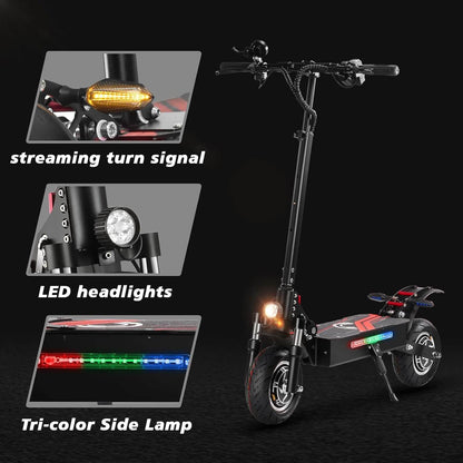 Electric scooter with LED headlight and front turn signal, side light bar