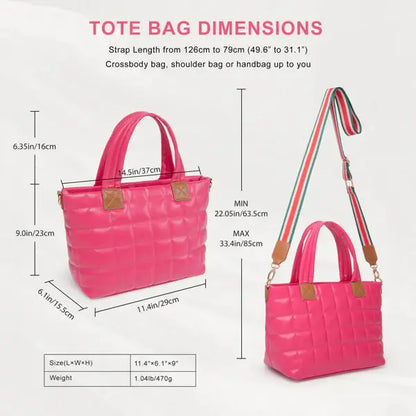 Rose Puffer Tote Bag - Quilted Puffy Crossbody & Hobo Handbag Puffer Tote Bag For Women With Zipper, Q | Ectron Online