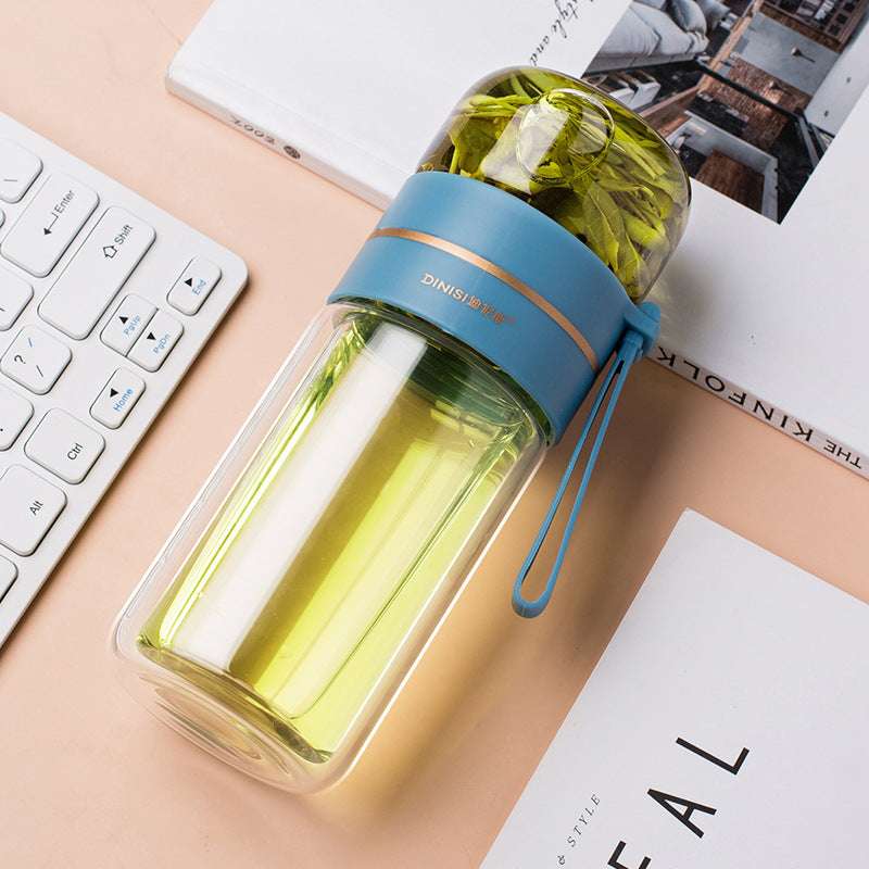 Double Wall Glass Water Bottle with Tea Infuser
