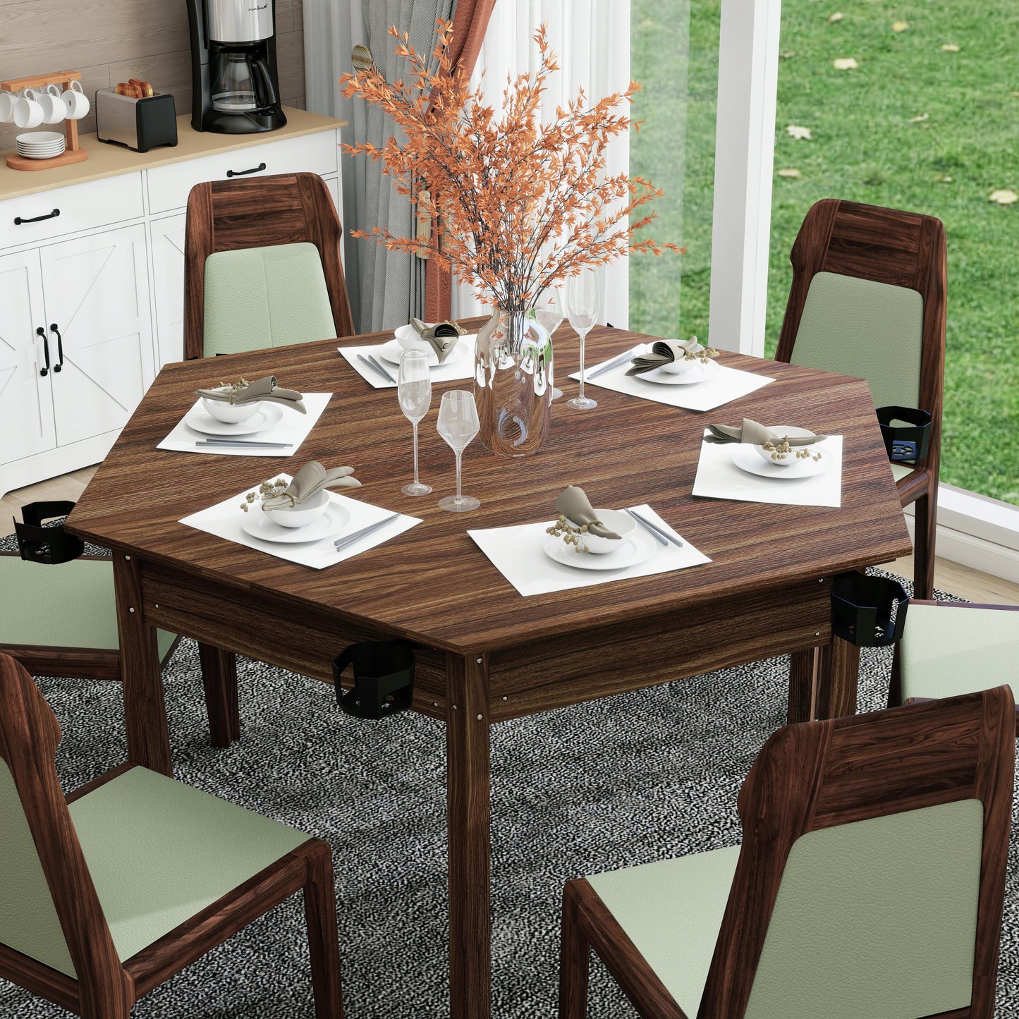 Hexagon Board Game & Dining Table - 6 Player Rustic Brown Wood