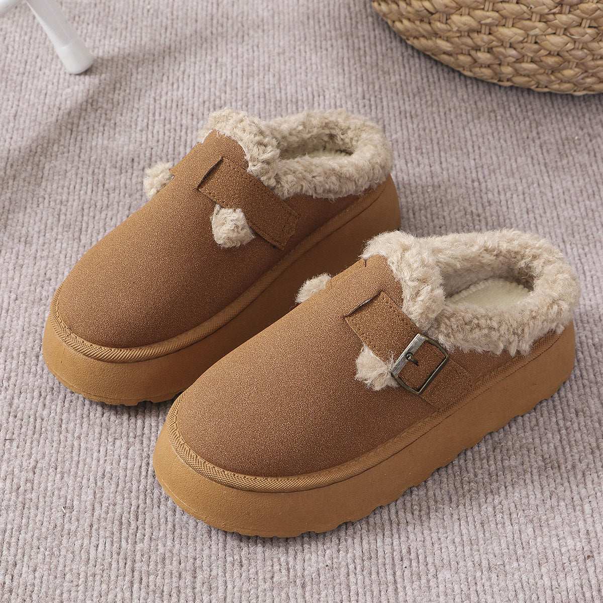 Fashion Thick-soled Plush Buckle Slippers – Warm Winter Shoes Fashion Thick-soled Plush Buckle Cotton | Ectron Online