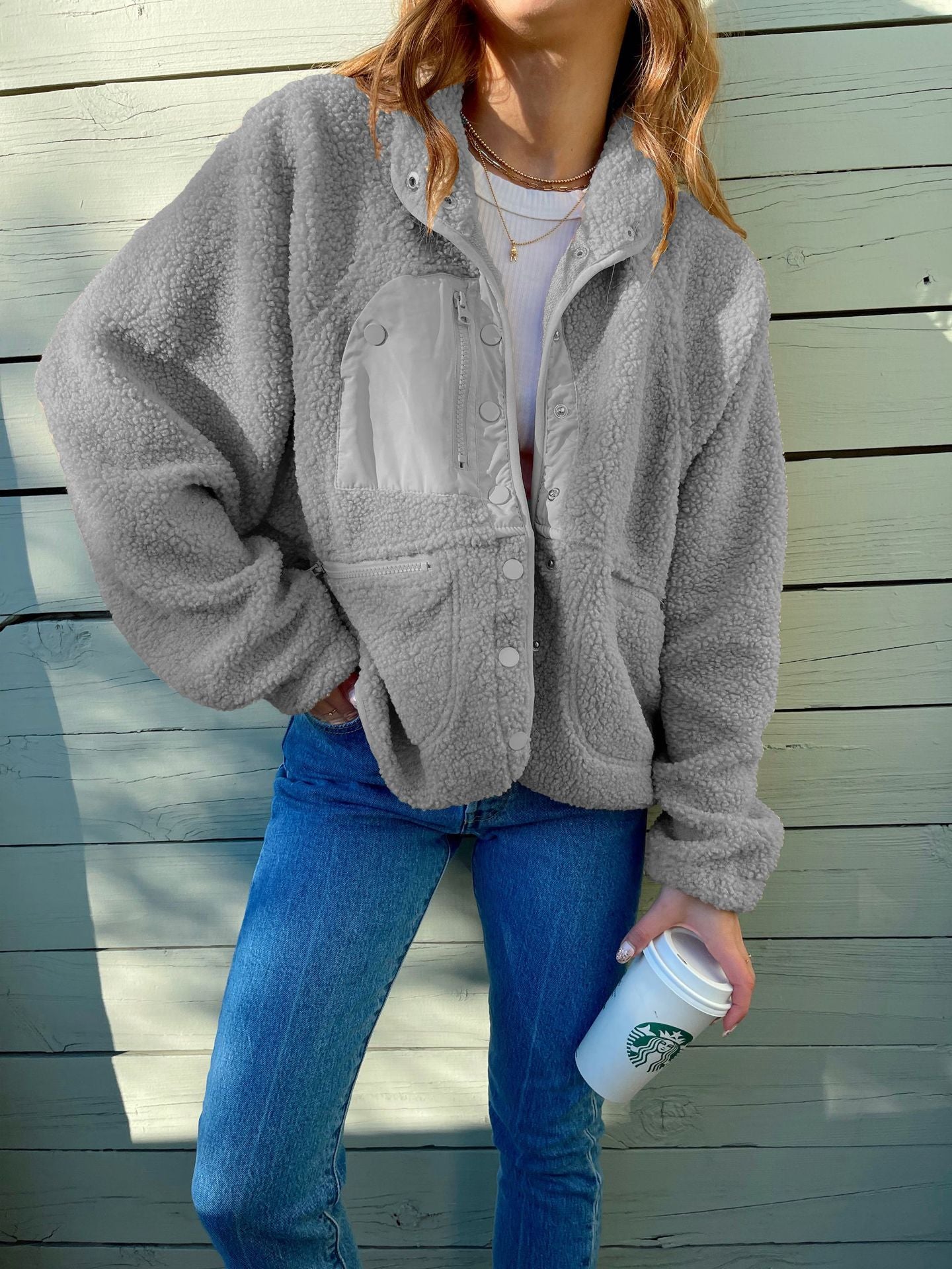 Short Cardigan Plush Jacket Lamb Wool Coat Outerwear & Jackets | Ectron Online