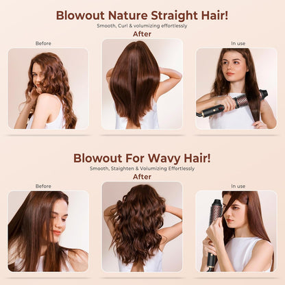 Thermal brush curling iron with rose-gold bristle barrel on display, black handle and LCD