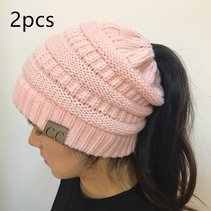 Knitted Ponytail Hat, Women's Wool Hat Fashion