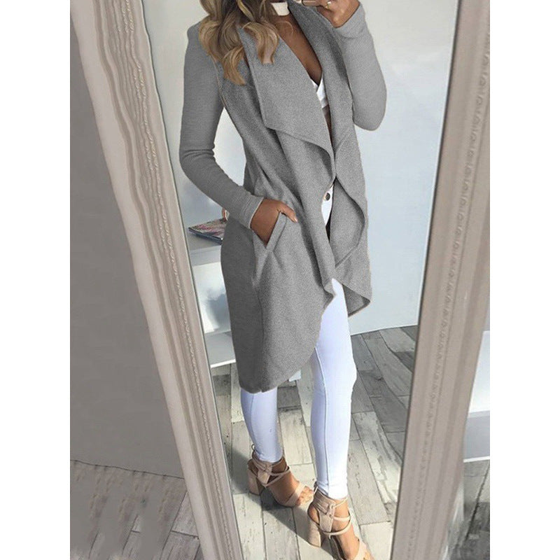 Plus Size Long Trench Coat - Polo Collar & Slim Fit Women's Plus Size Solid Color Polo Colla | Ectron Online