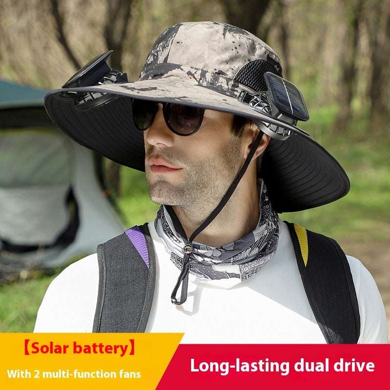 Solar-Powered Outdoor Sun Hat with Fan – Wide Brim Cooling Hat Outdoor Wide Brim Sun Hat With Solar Fan | Ectron Online