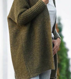 Hooded oversized bat sleeve cardigan sweater, olive green knit with hood
