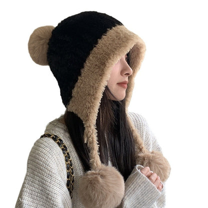 Women's Fleece-Lined Knitted Hat | Warm Ear Protection Woolen Cap Fleece-lined Thickened Knitting Hanging | Ectron Online