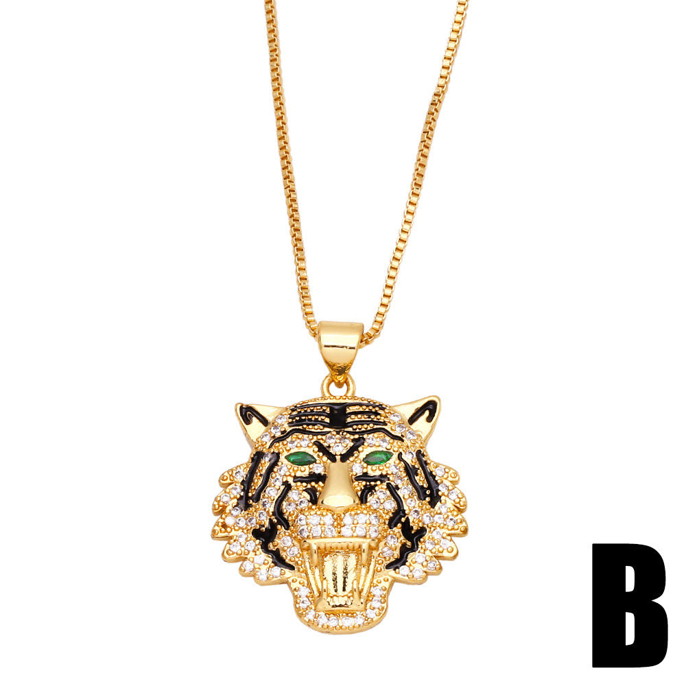 3D Diamond Tiger Head Pendant Necklace | Dazzling Details Three-dimensional Full Diamond Painting Oil Tiger Head Pendant Necklace | Ectron Online