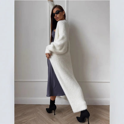 Women's Imitation Mink White Cardigan | Loose Soft Knit Sweater Imitation Mink White Sweater Cardigan Co | Ectron Online
