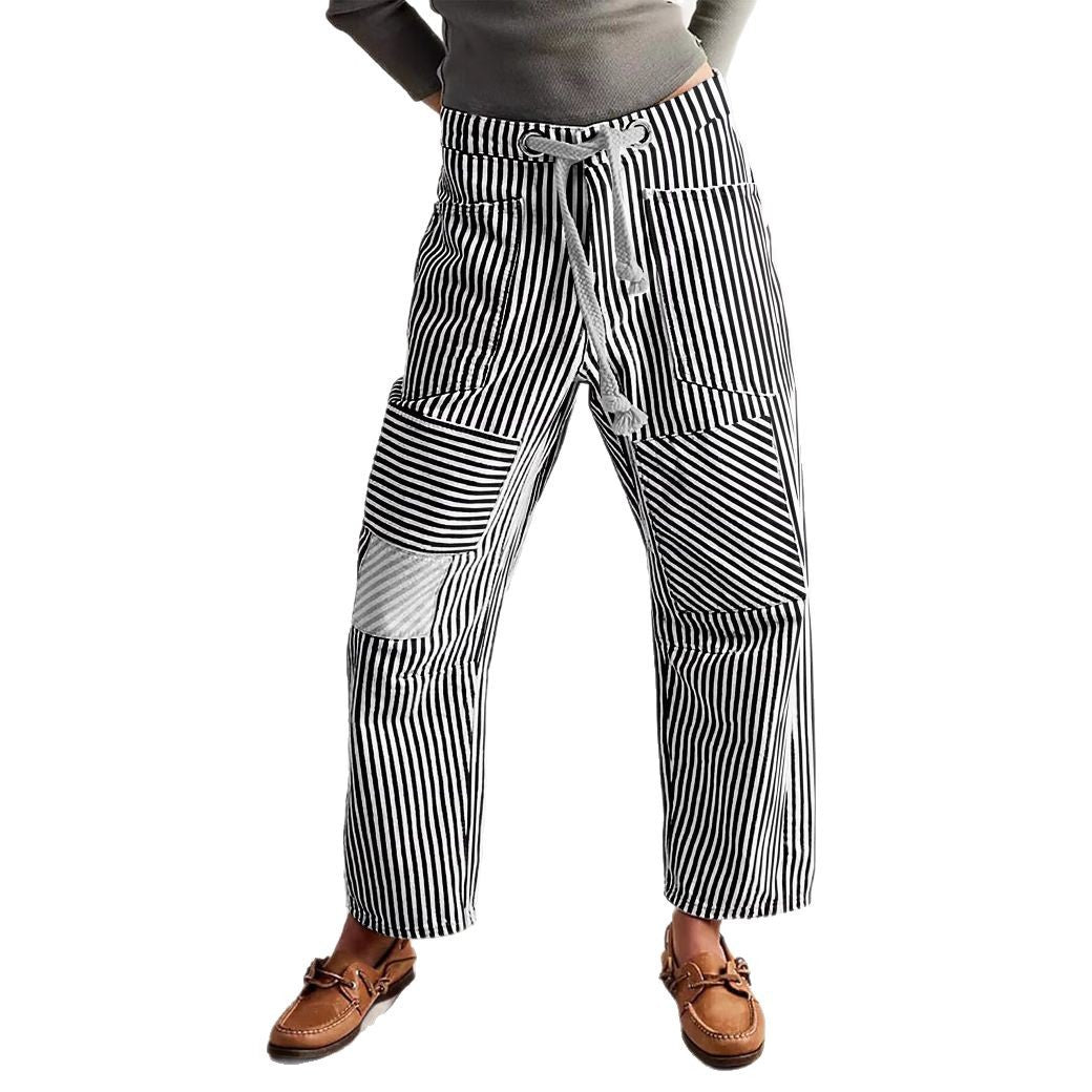 Women's Striped Wide-Leg Commuter Trousers