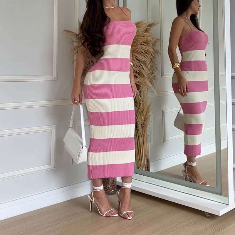 Knitted Sexy Color-Matching Vacation Beach Dress for Women Knitted Sexy Color Matching Vacation Bea | Ectron Online