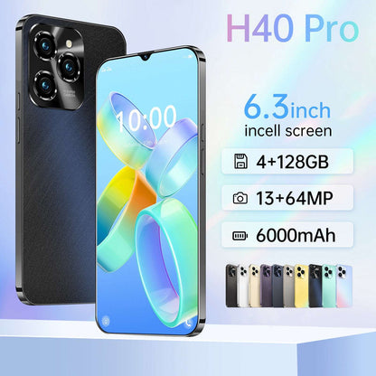 Unlocked smartphone with dark back, dual rear cameras, 6.3-inch touchscreen.