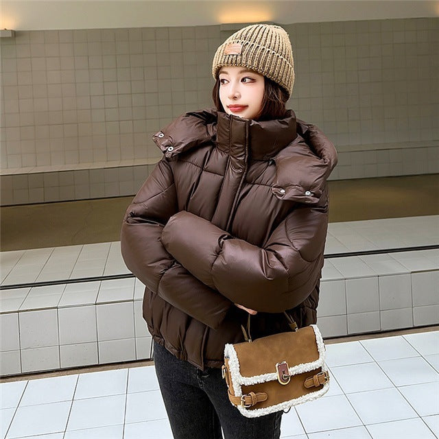 Elegant Fluffy Hooded Puffer Jacket - Warm Commute Coat Elegant Fluffy Hooded Cotton Jacket Puff | Ectron Online