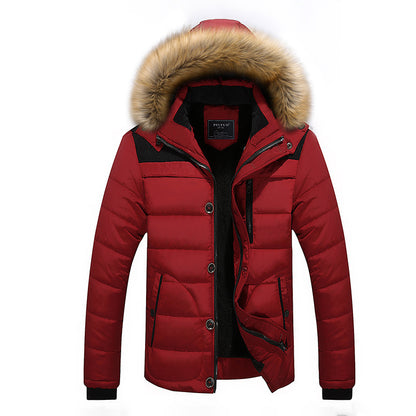 Men's Fur Hooded Coat Winter Thick Fleece Jacket Cotton Clothing