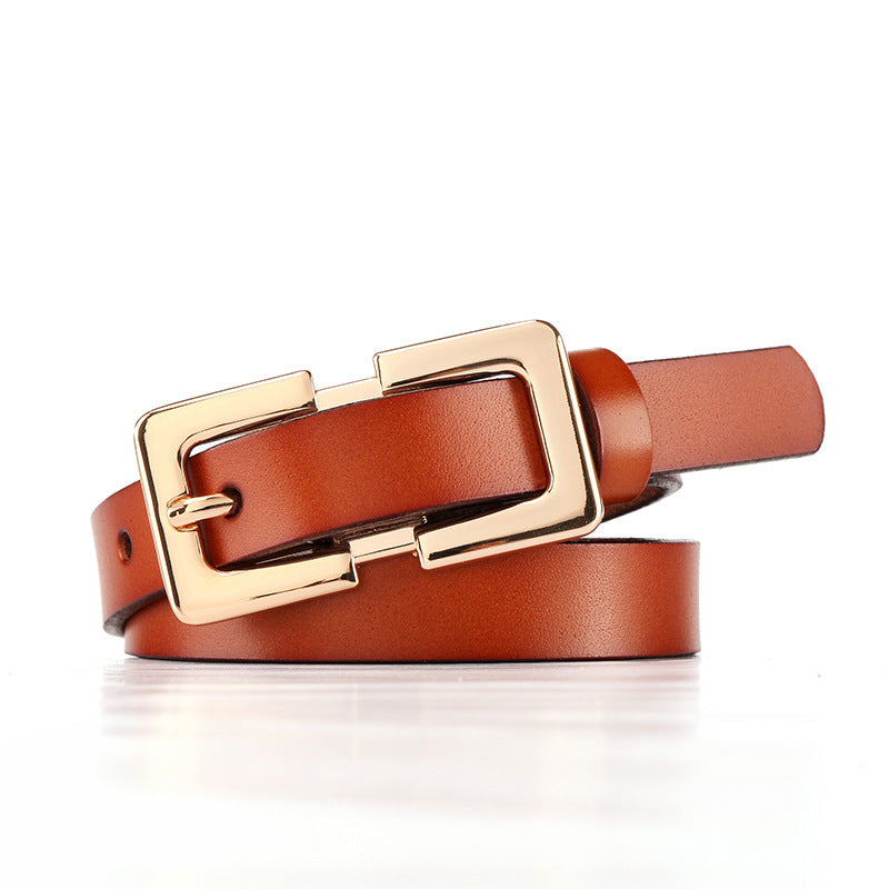 Retro Ladies Cowhide Leather Pin Buckle Belt Thin Simple Wild Belt Women Decoration Green Wholesale