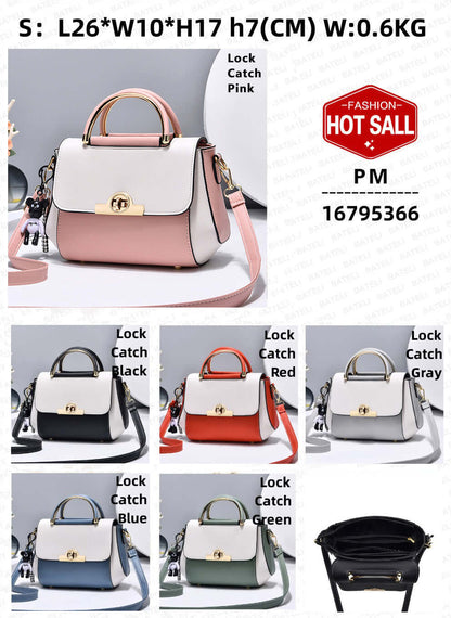 Lightweight crossbody bag set in pink tones, colorblocked with white top and flap