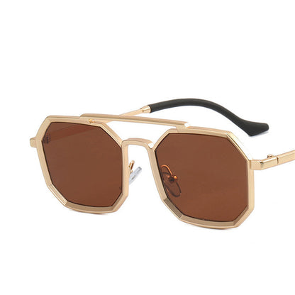 Ins Retro Polygonal Double Bridge Sunglasses