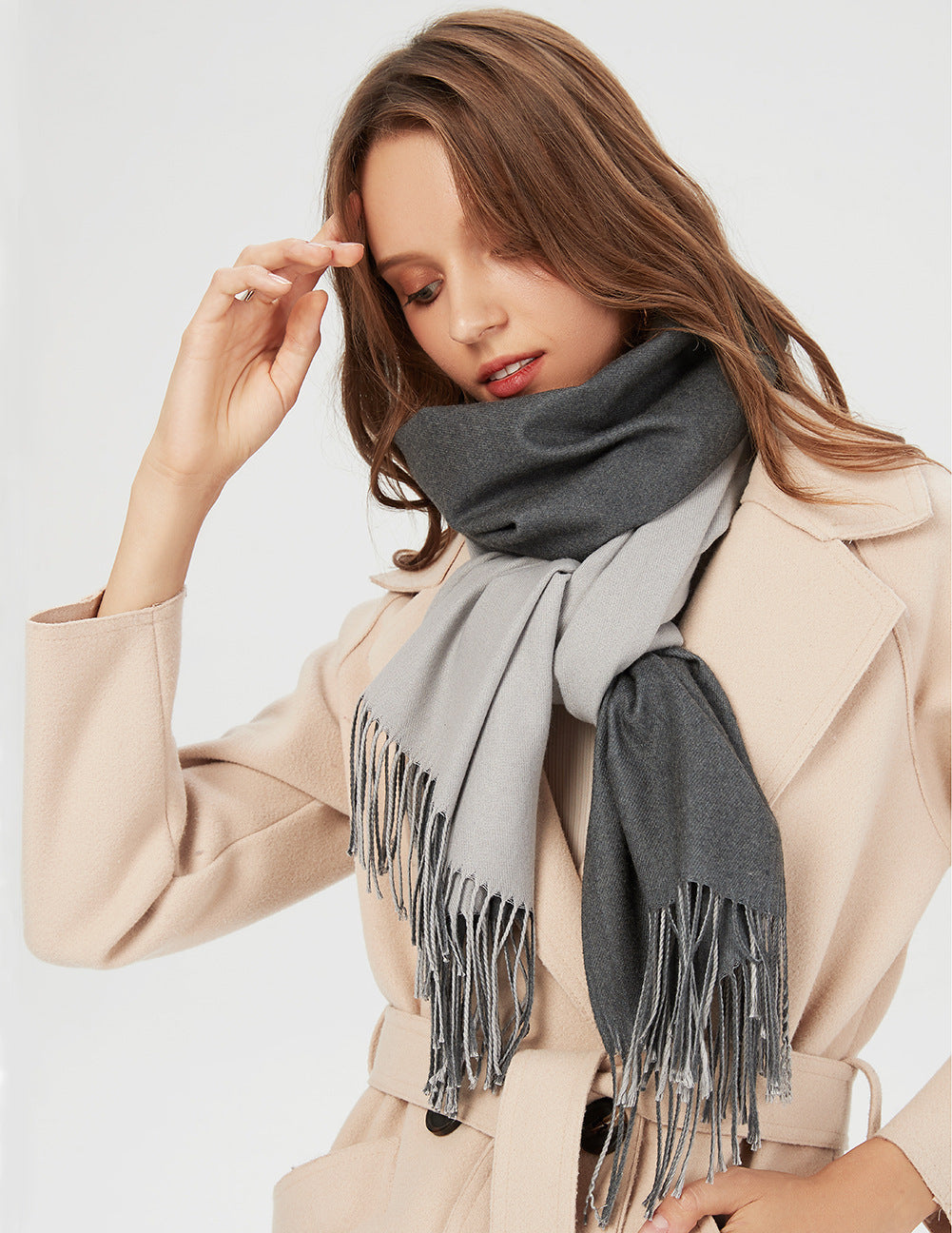 Korean double-sided faux cashmere shawl