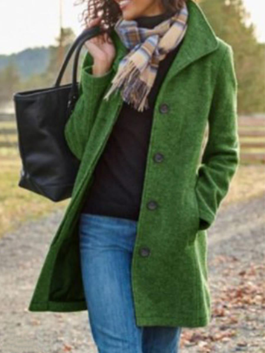 New European And American Women's Medium Length Pure Color Woolen Coat