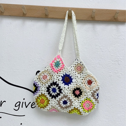 Handmade Hand Crochet Flower Woven Women's Bag Ethnic Pattern