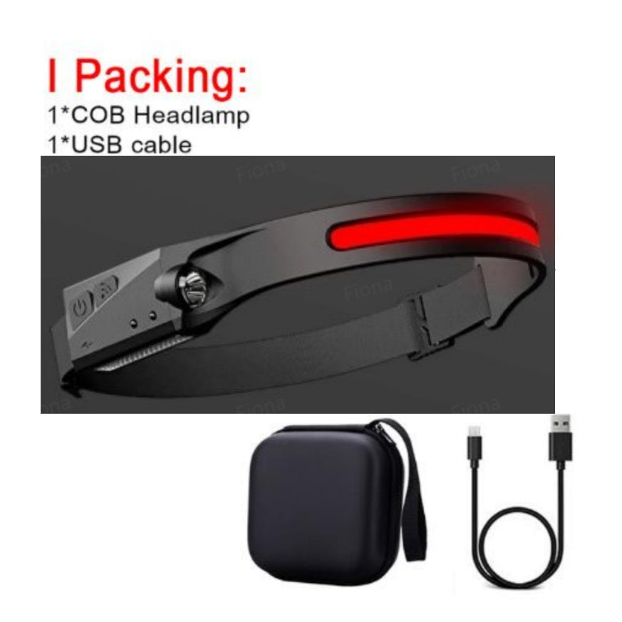 COB LED Induction Riding Headlamp Flashlight, USB Rechargeable COB LED Induction Riding Headlamp | Ectron Online