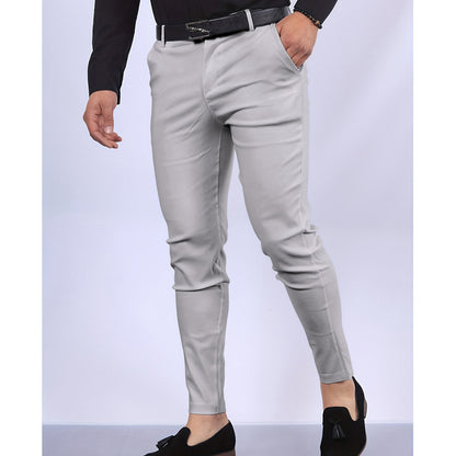 Men's solid chino pants, light gray, slim tapered legs with cuffed hem