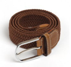 Simple Stretch And Breathable Canvas Woven Belt showcased in a brown woven style with a silver buckle.