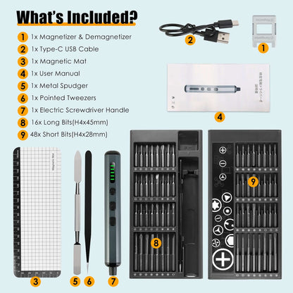 70-in-1 Mini Electric Screwdriver Kit - Rechargeable Repair Tool