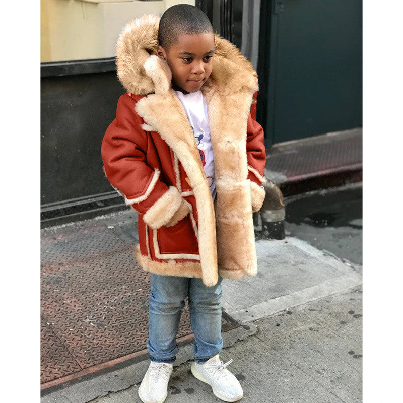 Boys' Warm Fur All-in-one Hooded Jacket Boys' Warm Fur All-in-one Fashion Hooded | Ectron Online