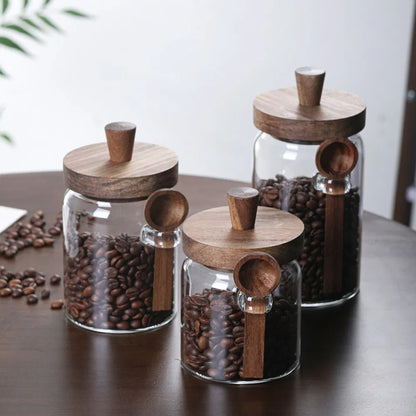 3 Pcs Glass Coffee & Storage Jars with Spoons - Airtight Spice & Snack Set 3 Pcs Glass Coffee Jars With Spoons, Can | Ectron Online