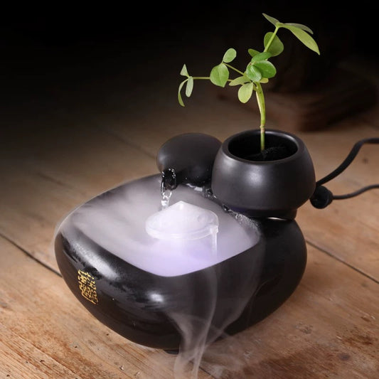 Creative Ceramic Flowing Water Fountain Ornament Atomizing Humidifier