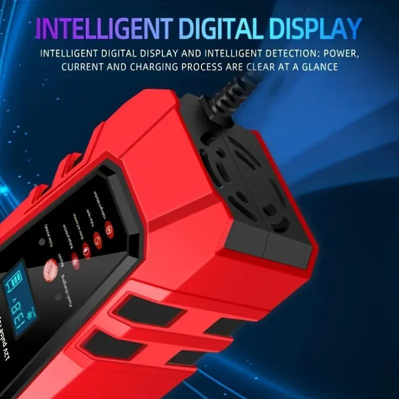 Smart 12V Car & Motorcycle Battery Charger | LCD Display Maintainer