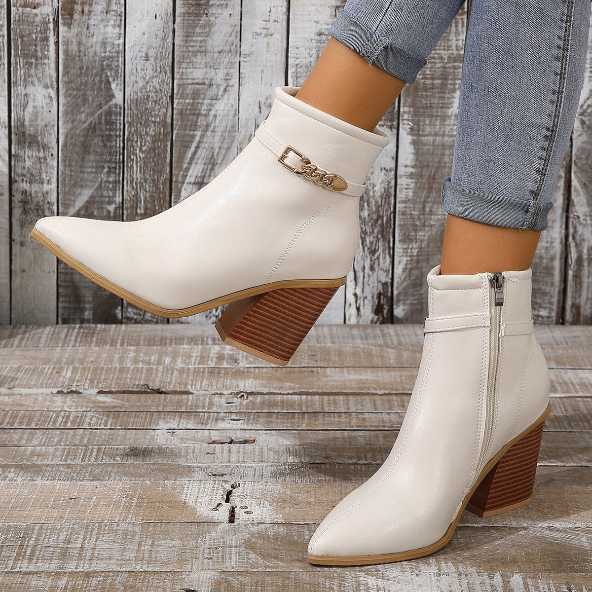 High Heel Side Zipper Plus Size Pointed Toe Chunky Heel Martin Boots Women's High Heel Side Zipper Plus Size | Ectron Online