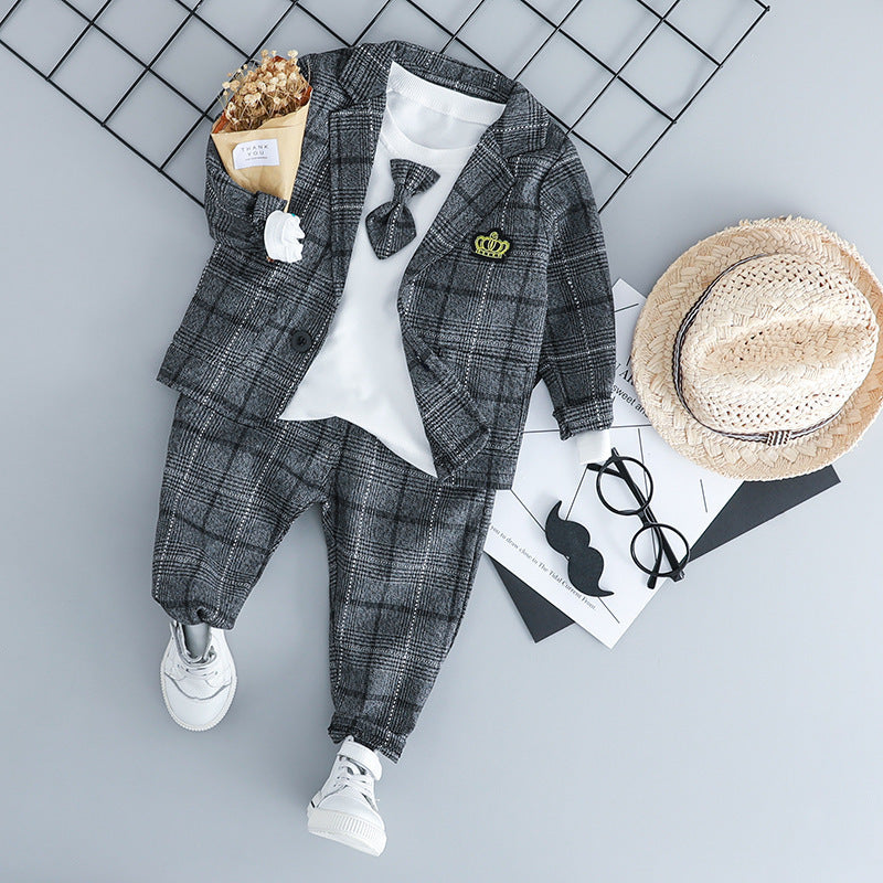 British Style Boys' Suit | Gentleman's Three-Piece Set British small suit children's suit gentl | Ectron Online