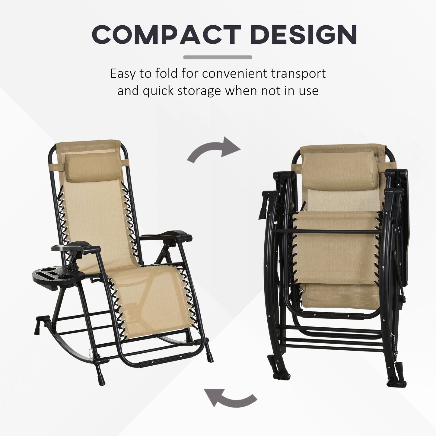 Set of 2 Foldable Zero Gravity Rocking Chairs with Pillow & Holder