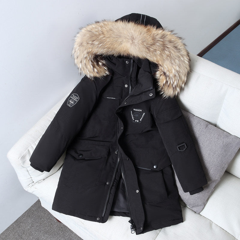 Boys' Mid-length Down Jacket | Thickening Plus Size Fur Collar Coat Children's Down Jacket Boys' Mid-length | Ectron Online