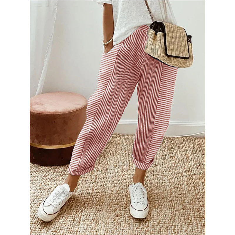 Women's Striped Print Trousers Summer Fashion Casual Loose Pants Women's Striped Print Trousers Summer Fa | Ectron Online