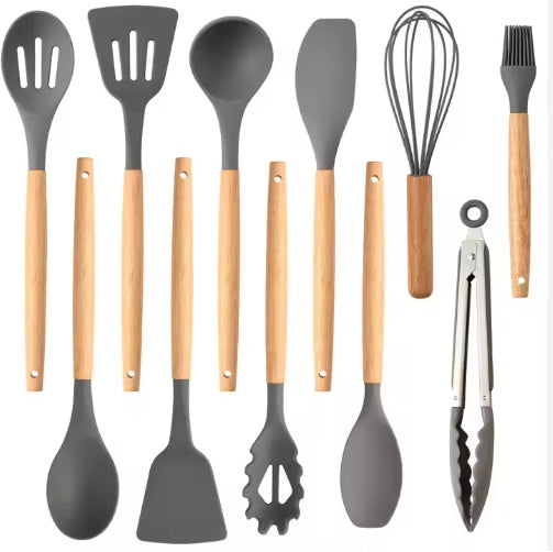 12 Pc Gray Silicone Kitchen Utensil Set