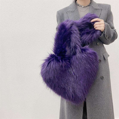 Plush Large Capacity Love Shoulder Bag for Women Winter Fleece Shoulder Bags Women Heart | Ectron Online