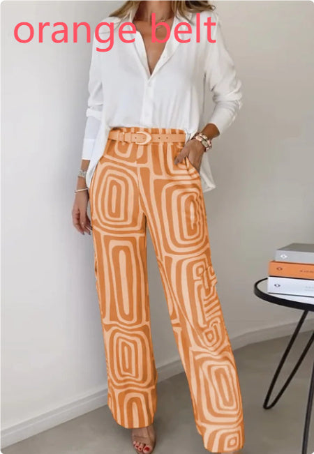 Women's Casual Long-sleeved Lapel Shirt Printed Wide-leg Pants Suit Women's Casual Long-sleeved Lapel Shirt | Ectron Online