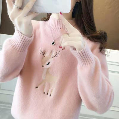 Women's Imitation Mink Mock Neck Sweater | Soft Thickened Knit Top Imitation Mink Mock Neck Sweater Women's | Ectron Online
