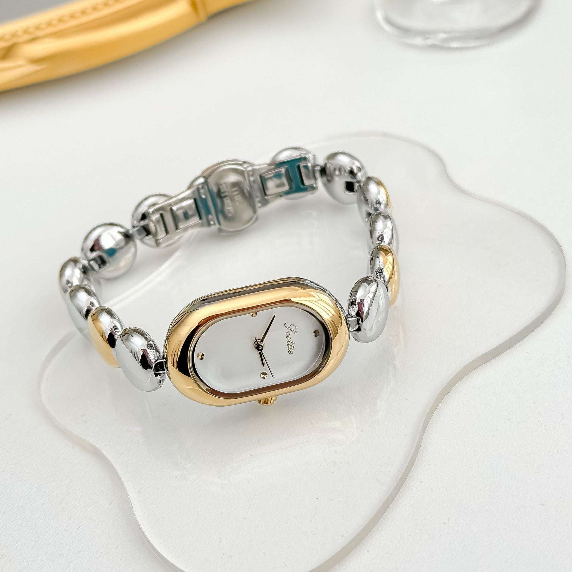 Gold Oval Watch & Bracelet for Women Good-looking Gold Elegant Oval Women's W | Ectron Online